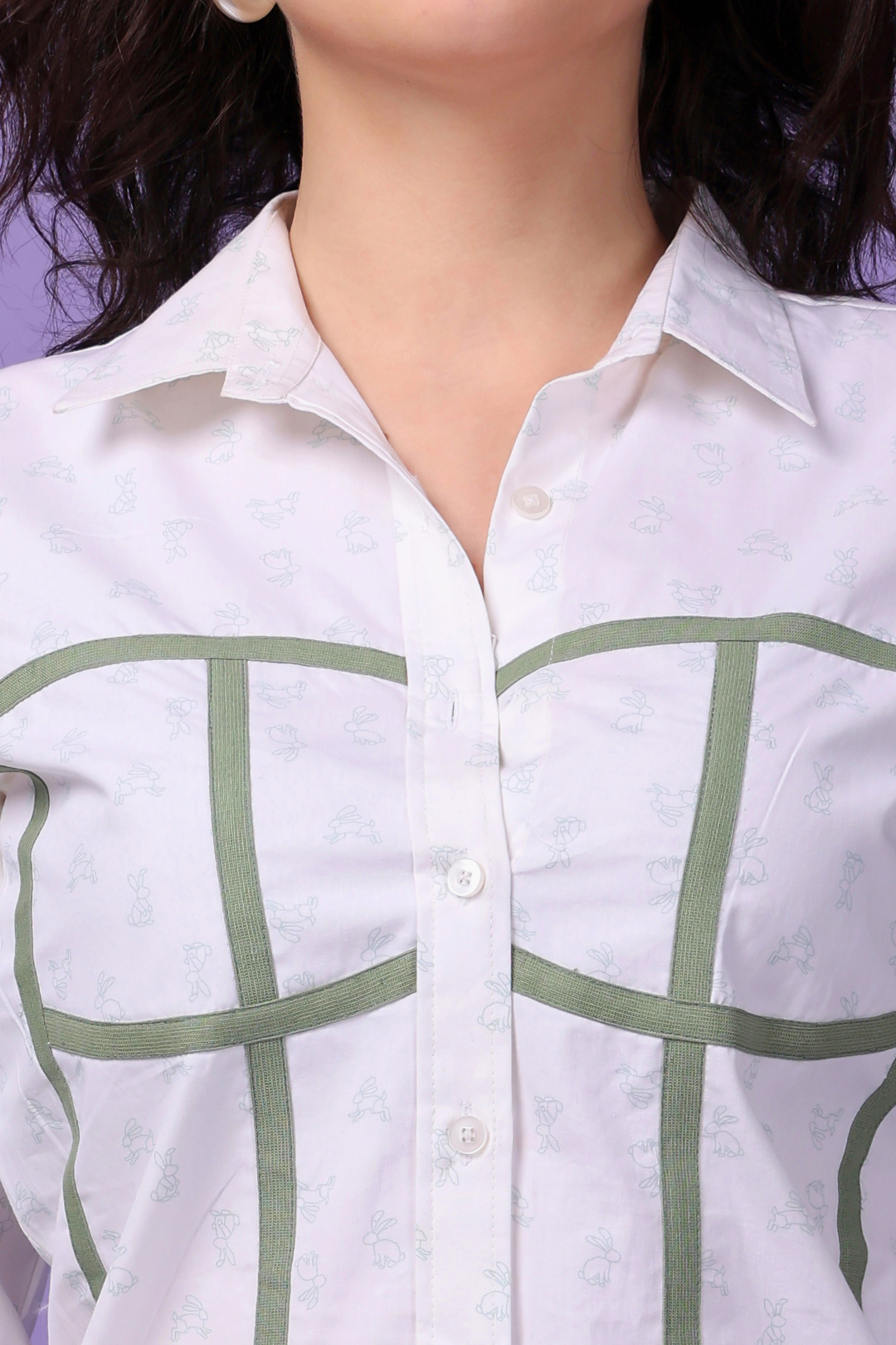 Custom Tailored Bespoke Cotton White Print Women Corset Shirt