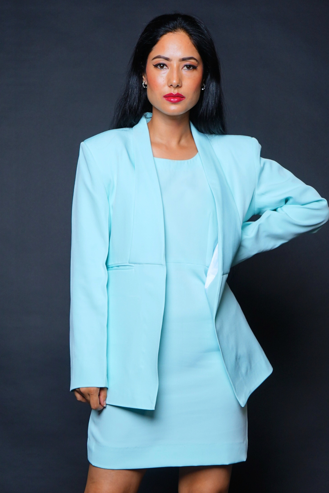 Custom Tailored Bespoke Blizzard Blue Women Jacket & Dress