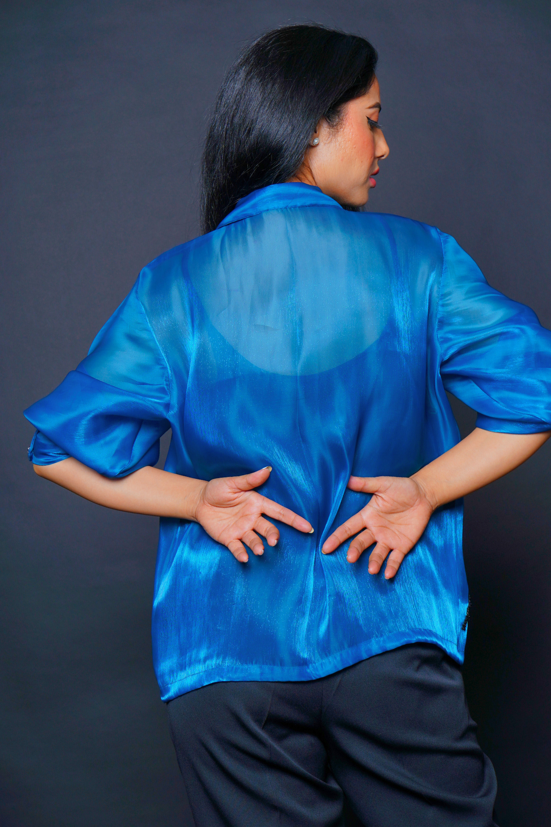 Custom Tailored Bespoke Sheer Blue Women Shirt