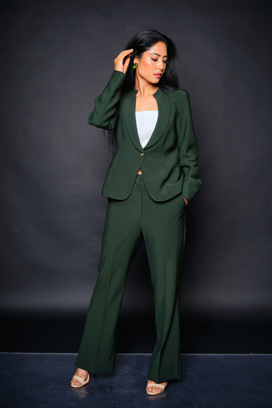 Custom Tailored Olive Green Women Suit