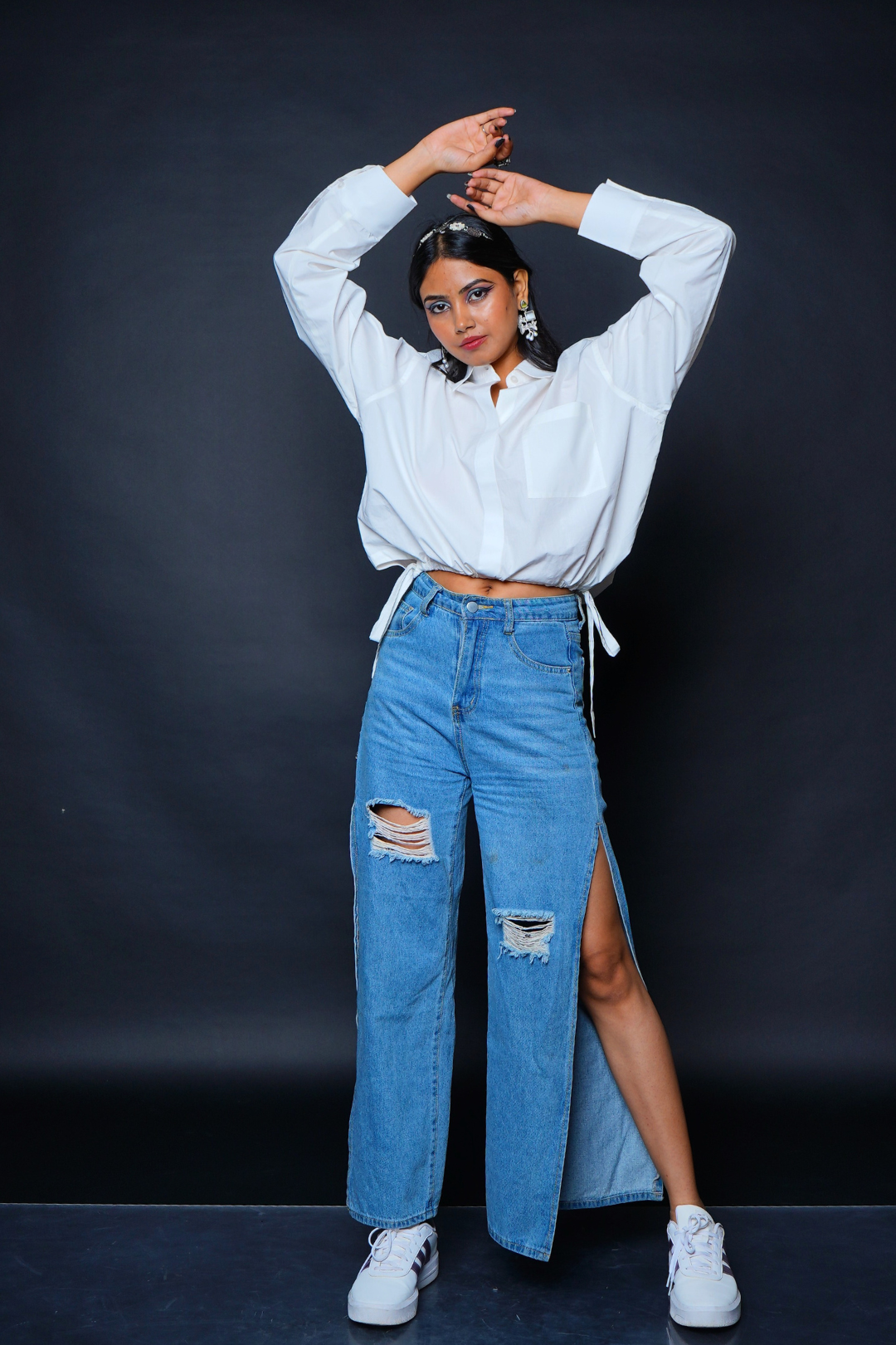 Custom Tailored Bespoke White Women Oversized Crop Shirt