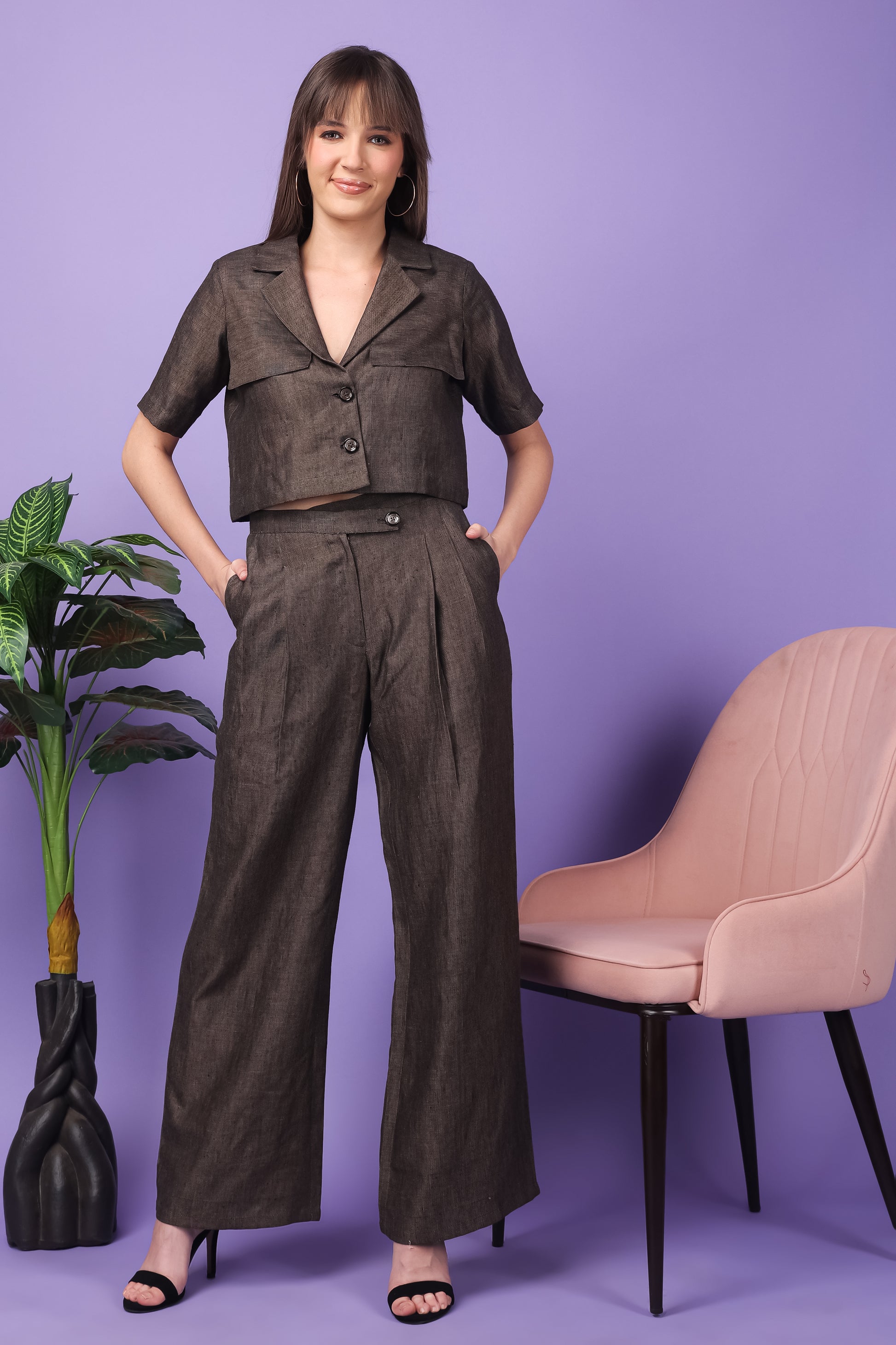 Custom Tailored Bespoke Linen Rebel Brown Women Co Ord Set