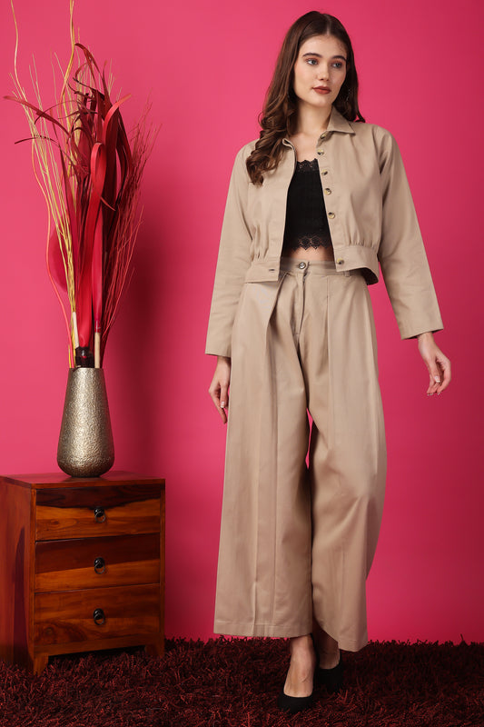 Custom Tailored Bespoke Twill Cashmere Brown Women Co Ord Set