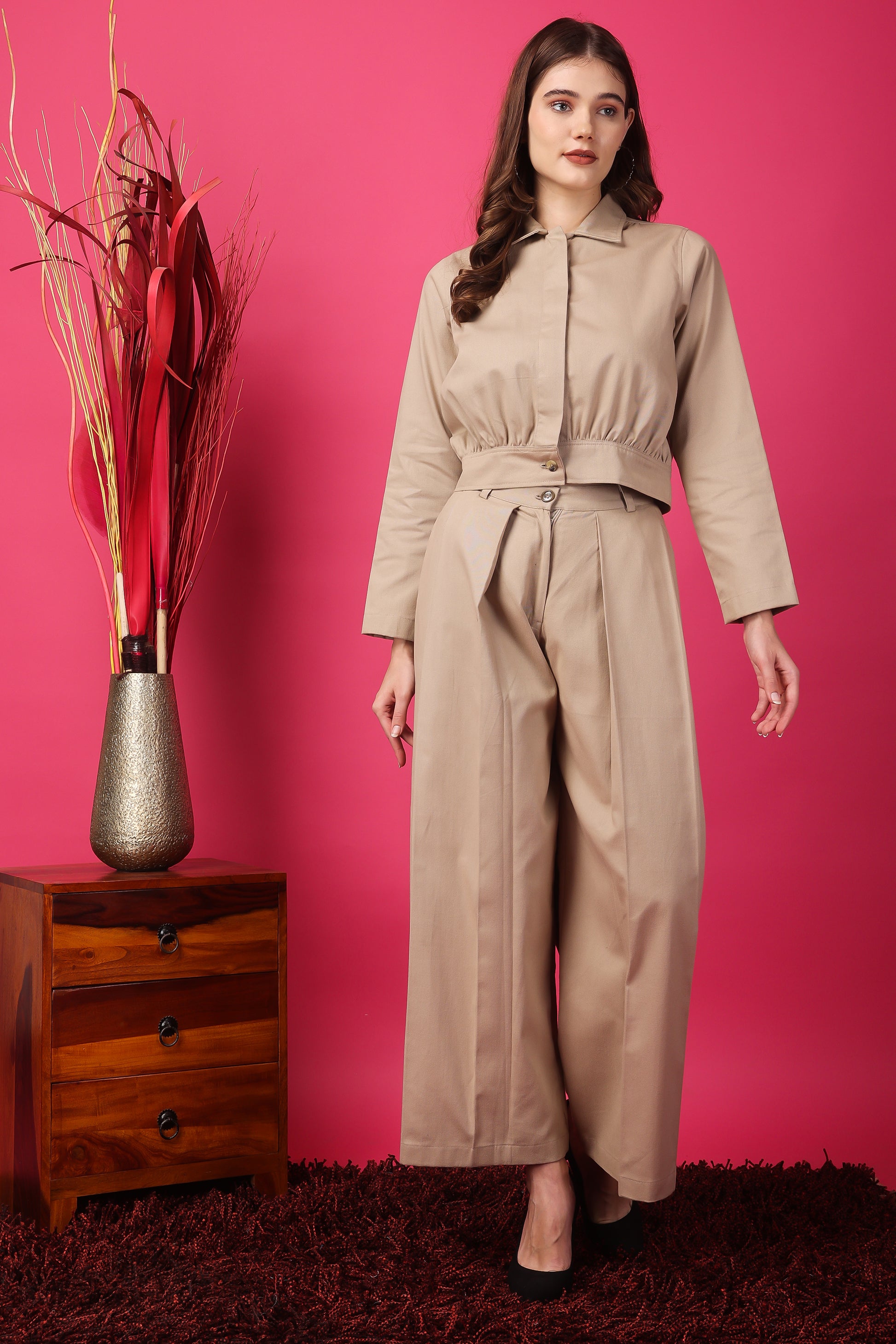 Custom Tailored Bespoke Twill Cashmere Brown Women Co Ord Set